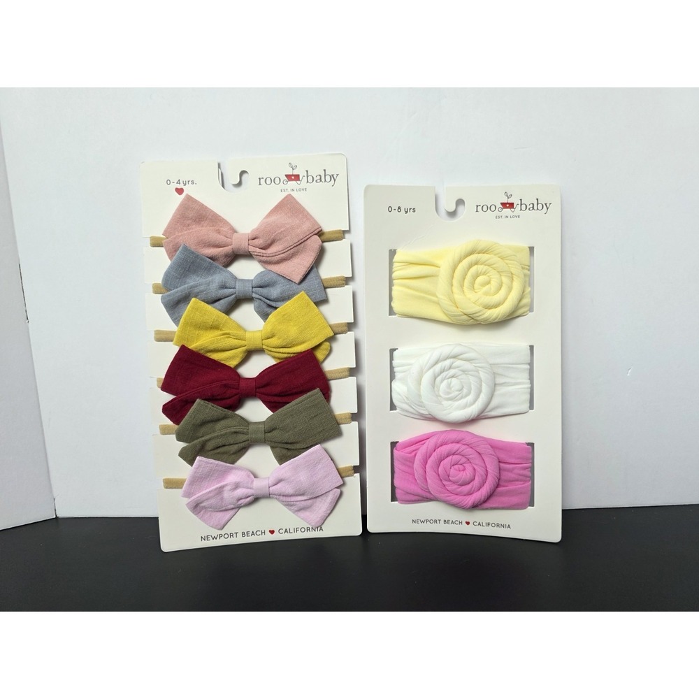 Roo Baby headband bow wrap pair NWT 0-4‎ 0-8 years pink white